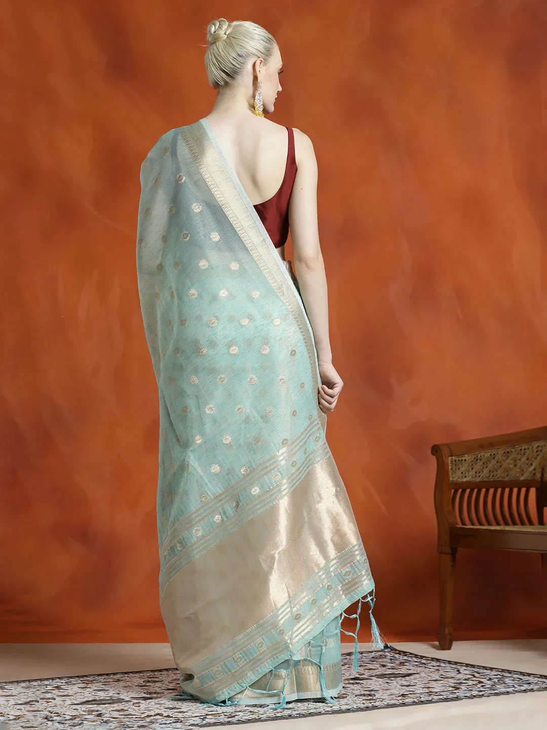 Blue Zari Woven Banarasi Organza Saree