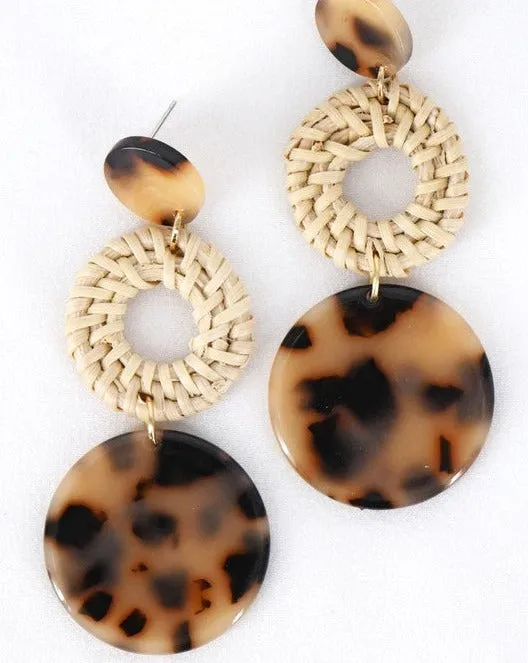 BONITA WOVEN RATTAN TORTOISE SHELL EARRINGS