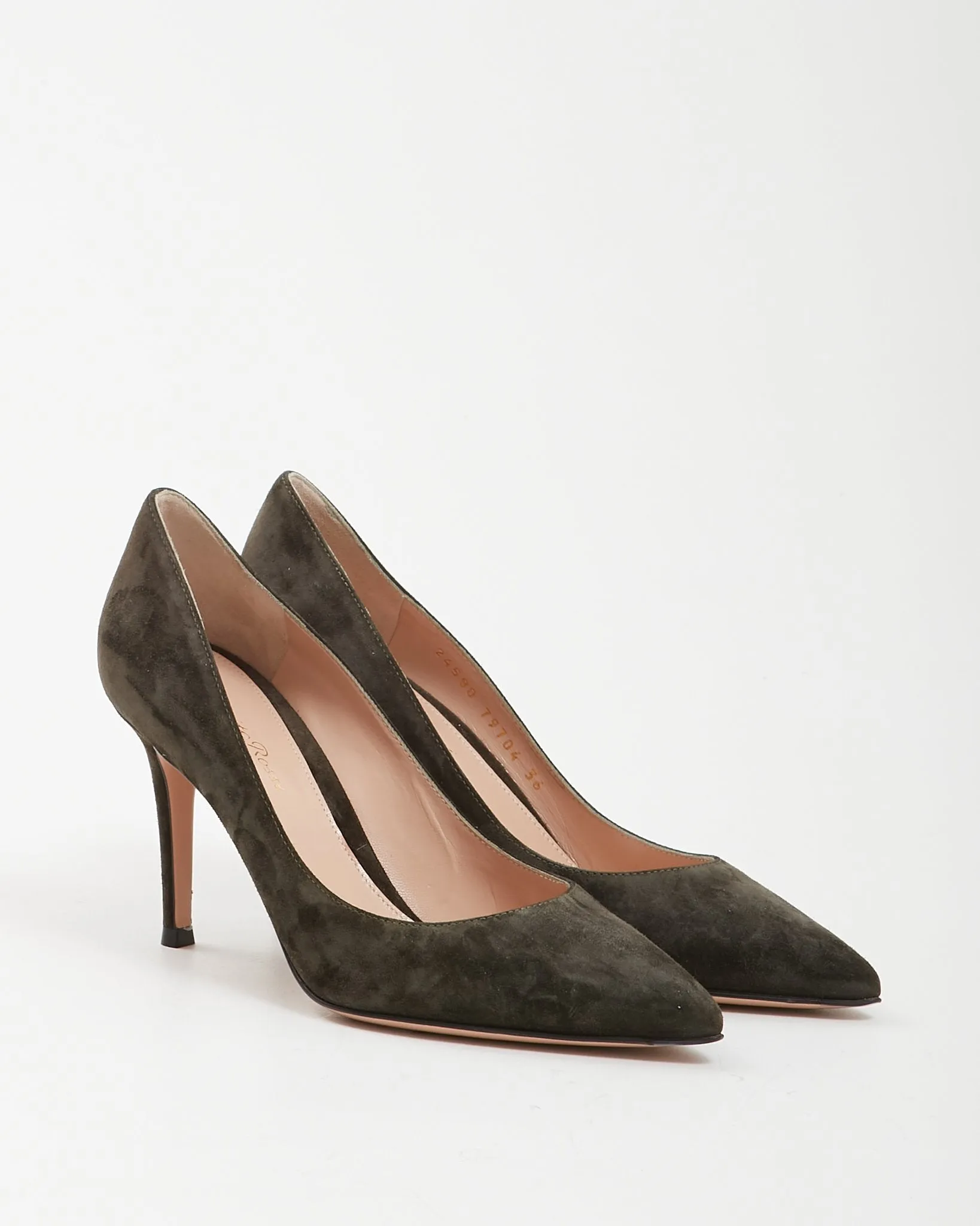 Gianvito Rossi Dark Olive Suede 85 Point Toe Heel - 36