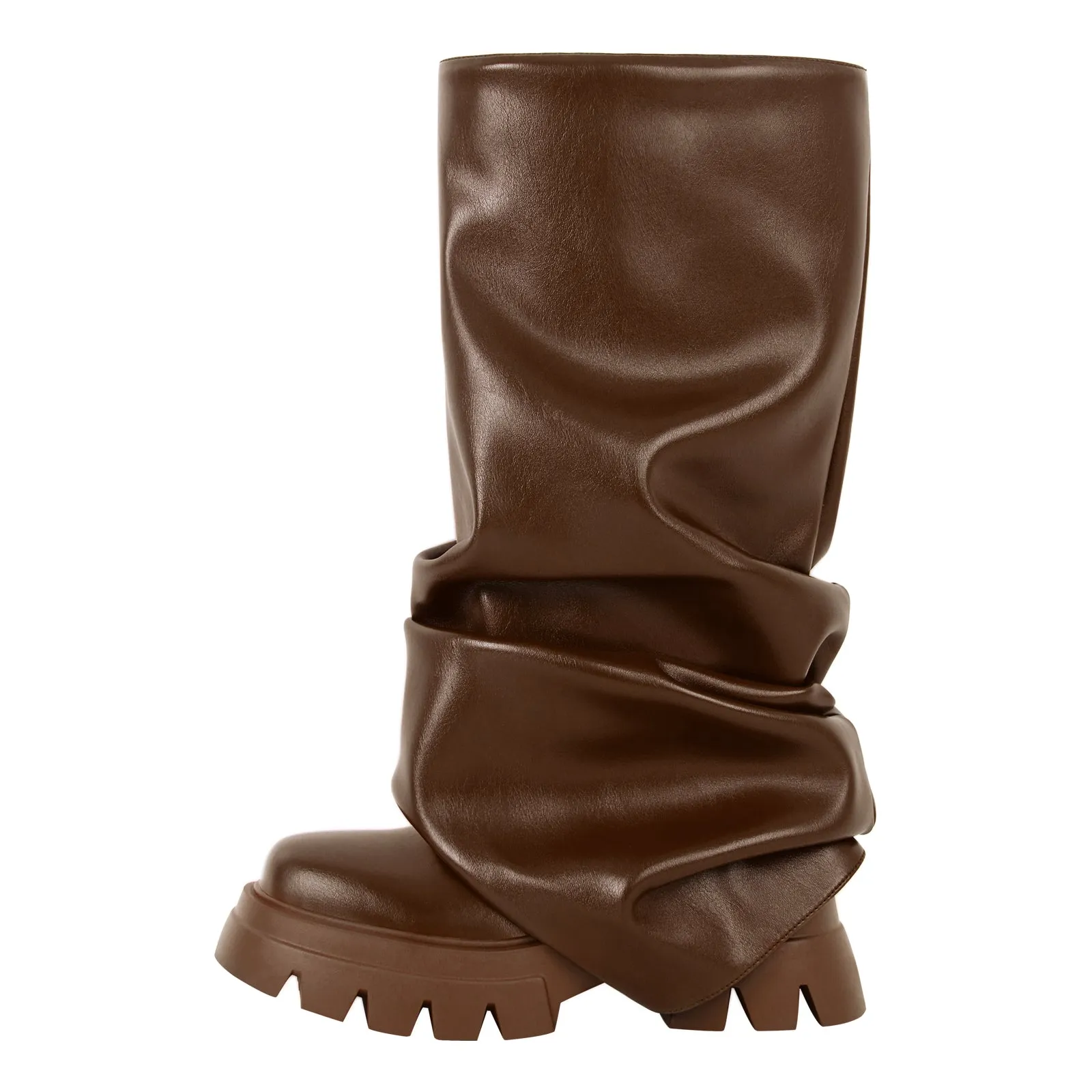 Round Toe Pleated Fold Over Mid-Calf Boots