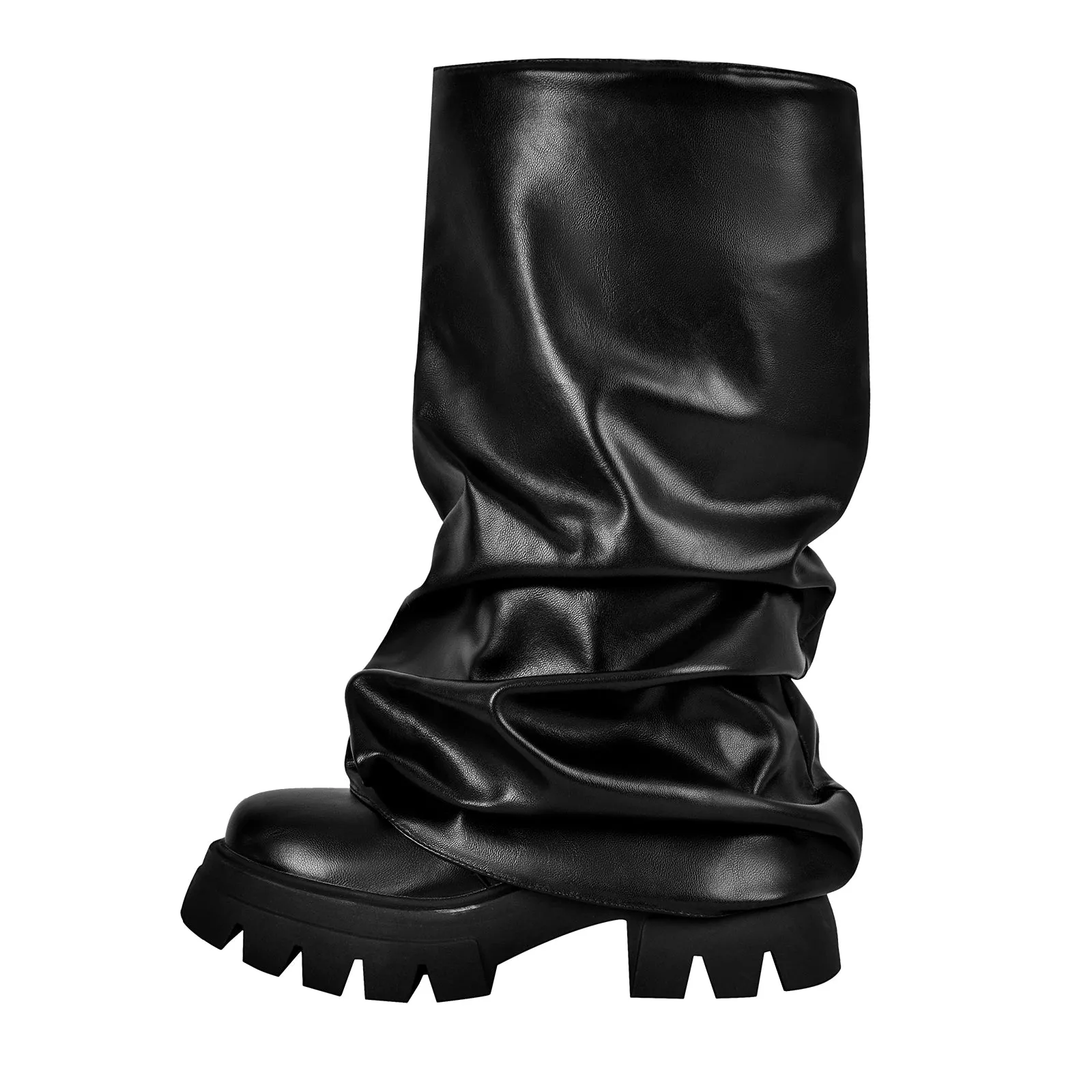 Round Toe Pleated Fold Over Mid-Calf Boots