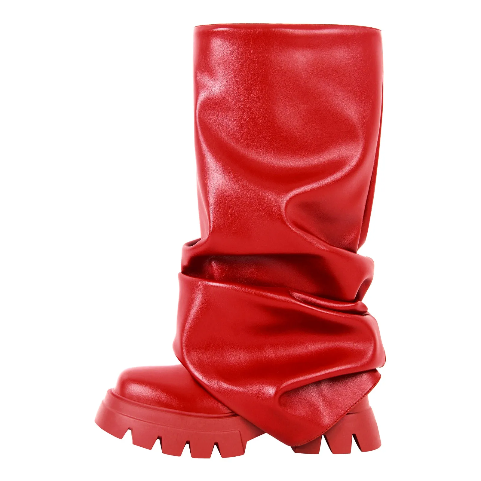 Round Toe Pleated Fold Over Mid-Calf Boots