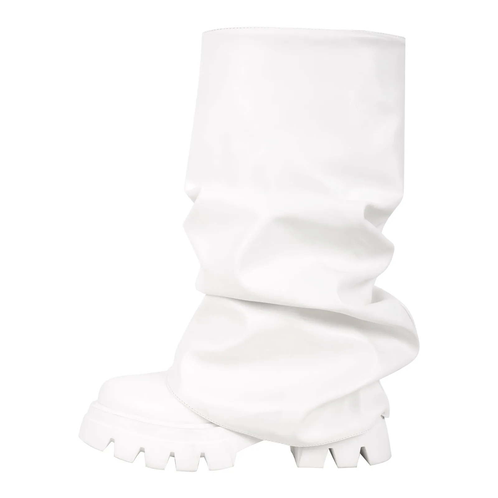 Round Toe Pleated Fold Over Mid-Calf Boots