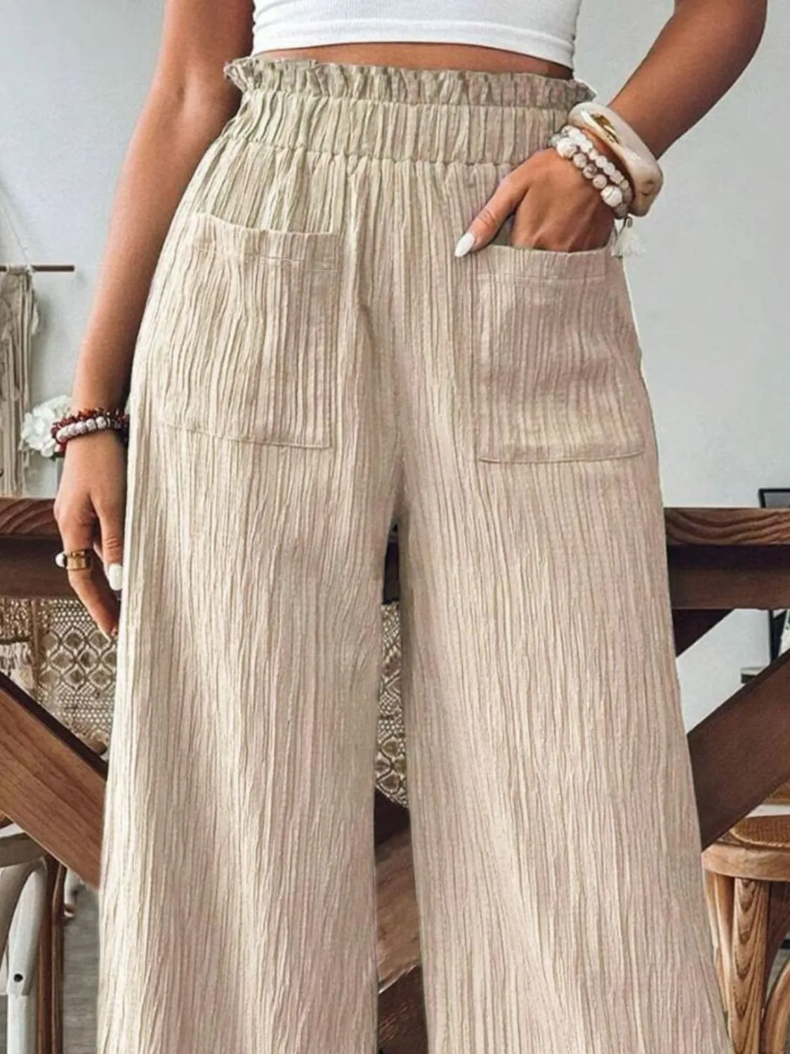 Stylish Comfort Pocketed Elastic Waist Wide Leg Pants (3 Colors)
