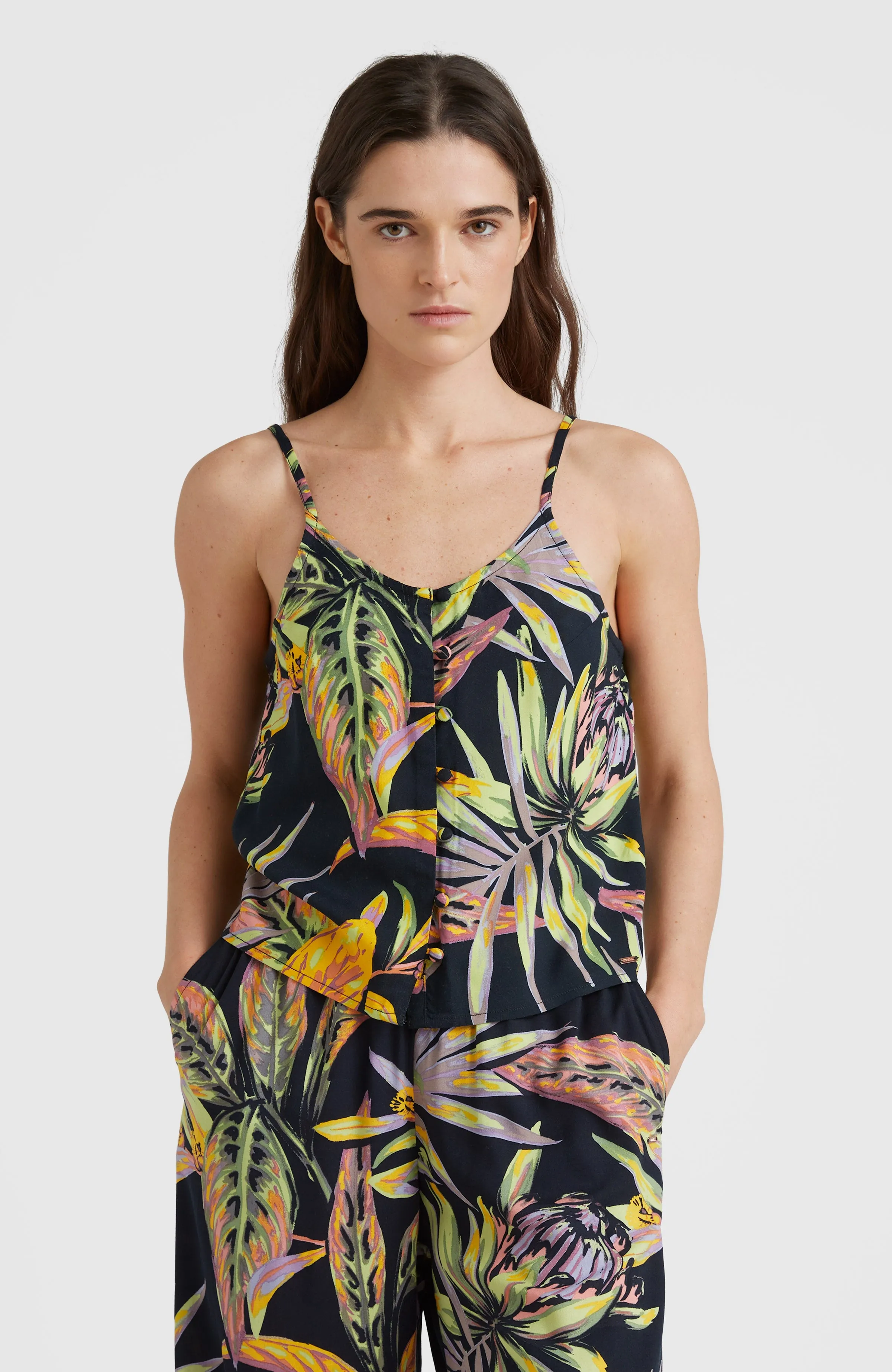 Tiare Woven Tanktop | Black Tropical Flower