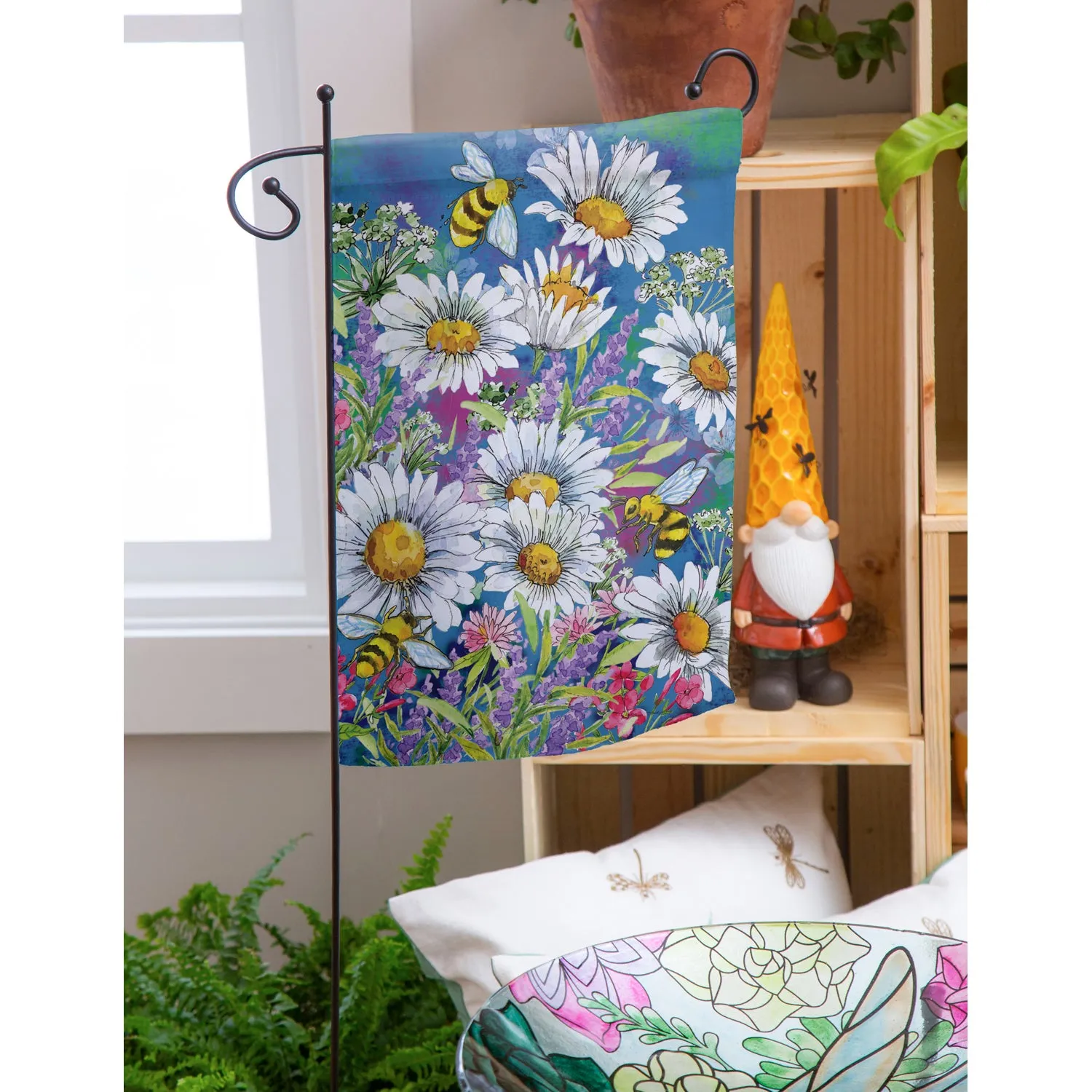 Watercolor Daisies Garden Textured Suede Flag,14es9607